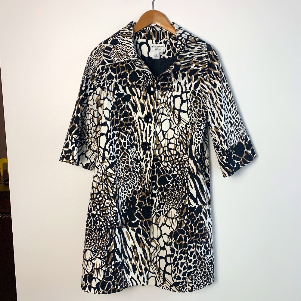 Charles Gray London Animal Print 3/4 Sleeve Lined Coat